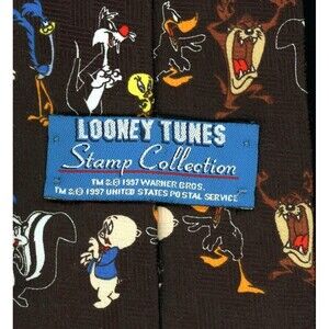 Looney Tunes Tie 'Stamp Collection' Black 1997 Warner Bros. U.S. Postal Service